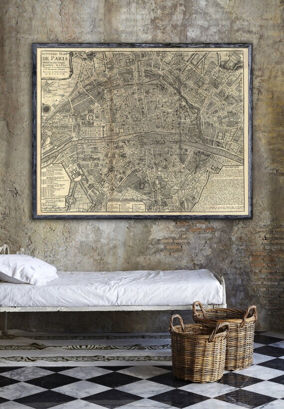 Map of Paris 1862, Vintage Paris map reprint