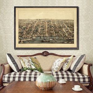 1863 Alexandria Virginia panorama map reprint - Vintage bird&#39;s eye view nautical map reprint - 3 sizes up to 36 x 24&quot; - unframed