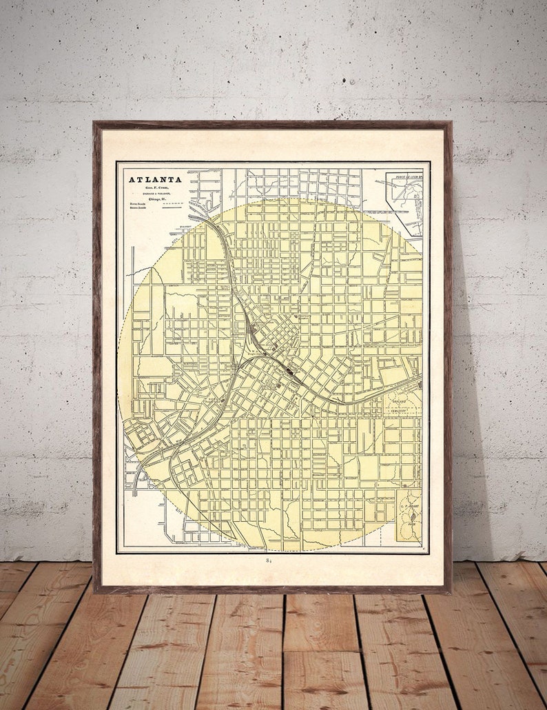 vintage Atlanta reprint 4 largeXL sizes up to 30x40 in 3 color choices comes unframed 1887 Atlanta map reprint