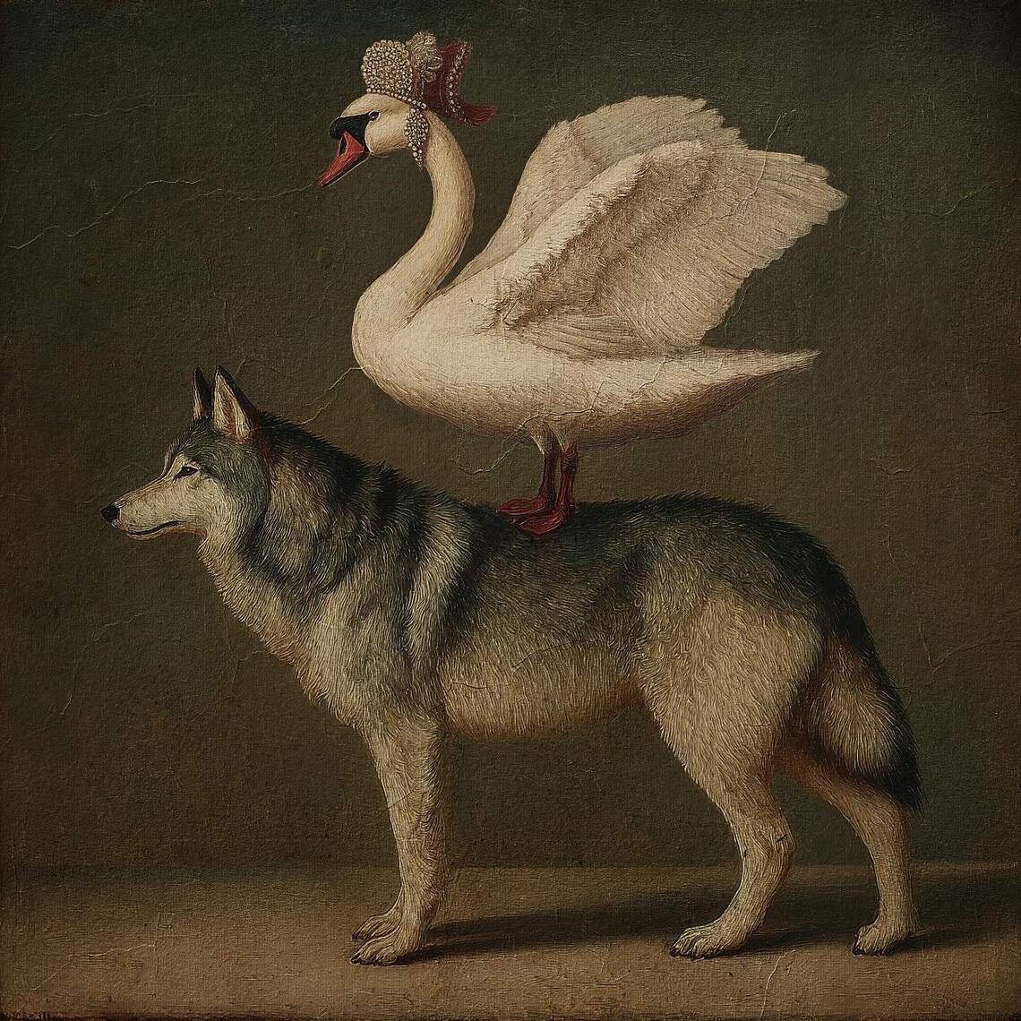Swan and Wolf Vintage-style Fantasy Art Print – Elegant Surreal Animal ...