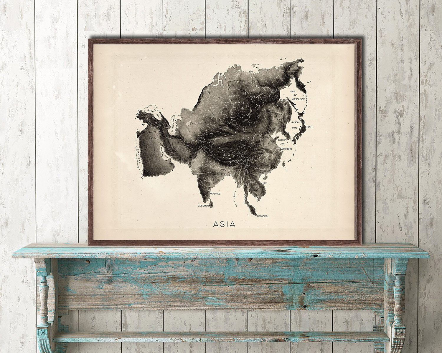 Asia Relief Map Reprint, Vintage Asia Map Reprint - 6 Large/xl Sizes up ...