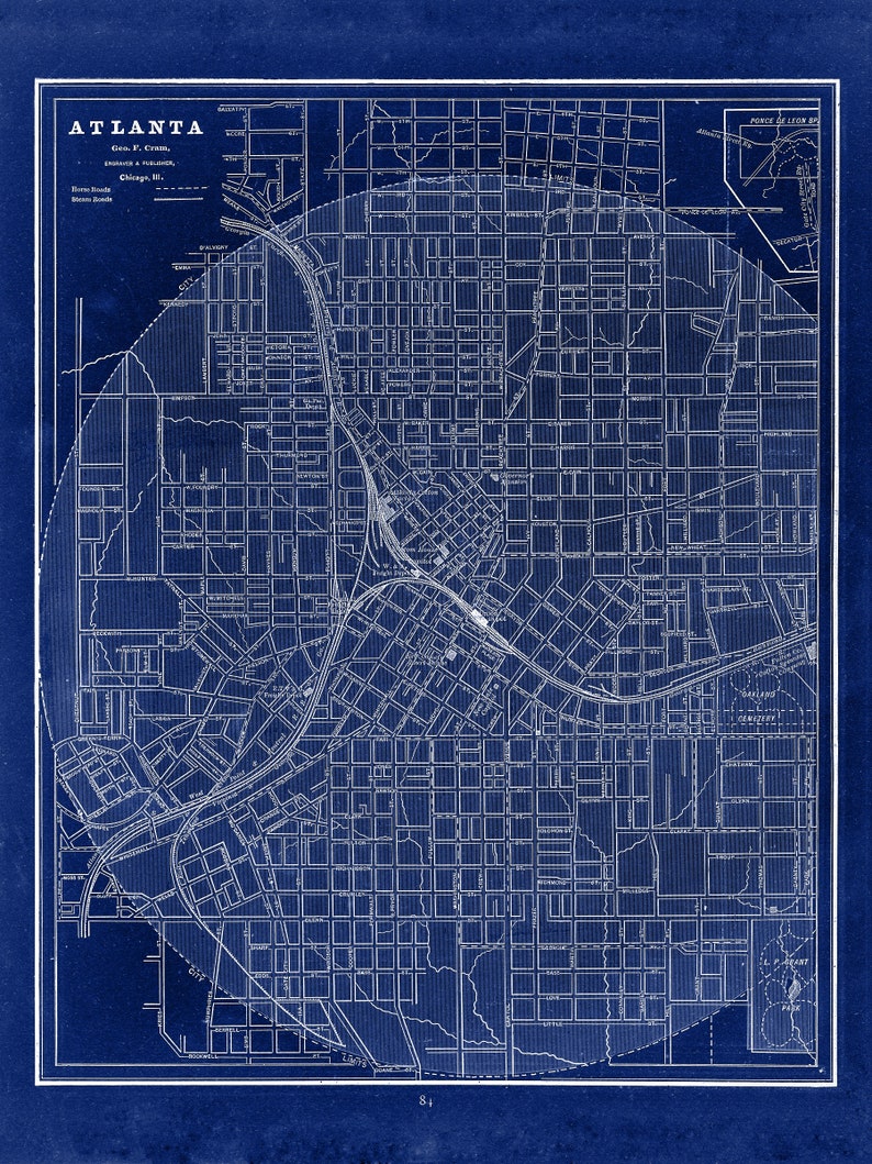 vintage Atlanta reprint 4 largeXL sizes up to 30x40 in 3 color choices comes unframed 1887 Atlanta map reprint