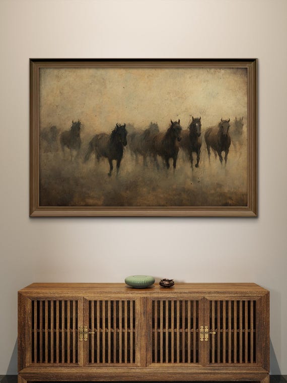 Wild Horse Digital Painting Print，Western Art Print，Running Horses Decor, Rustic Horse Artwork - Wildlife Print, Sold UNFRAMED #160