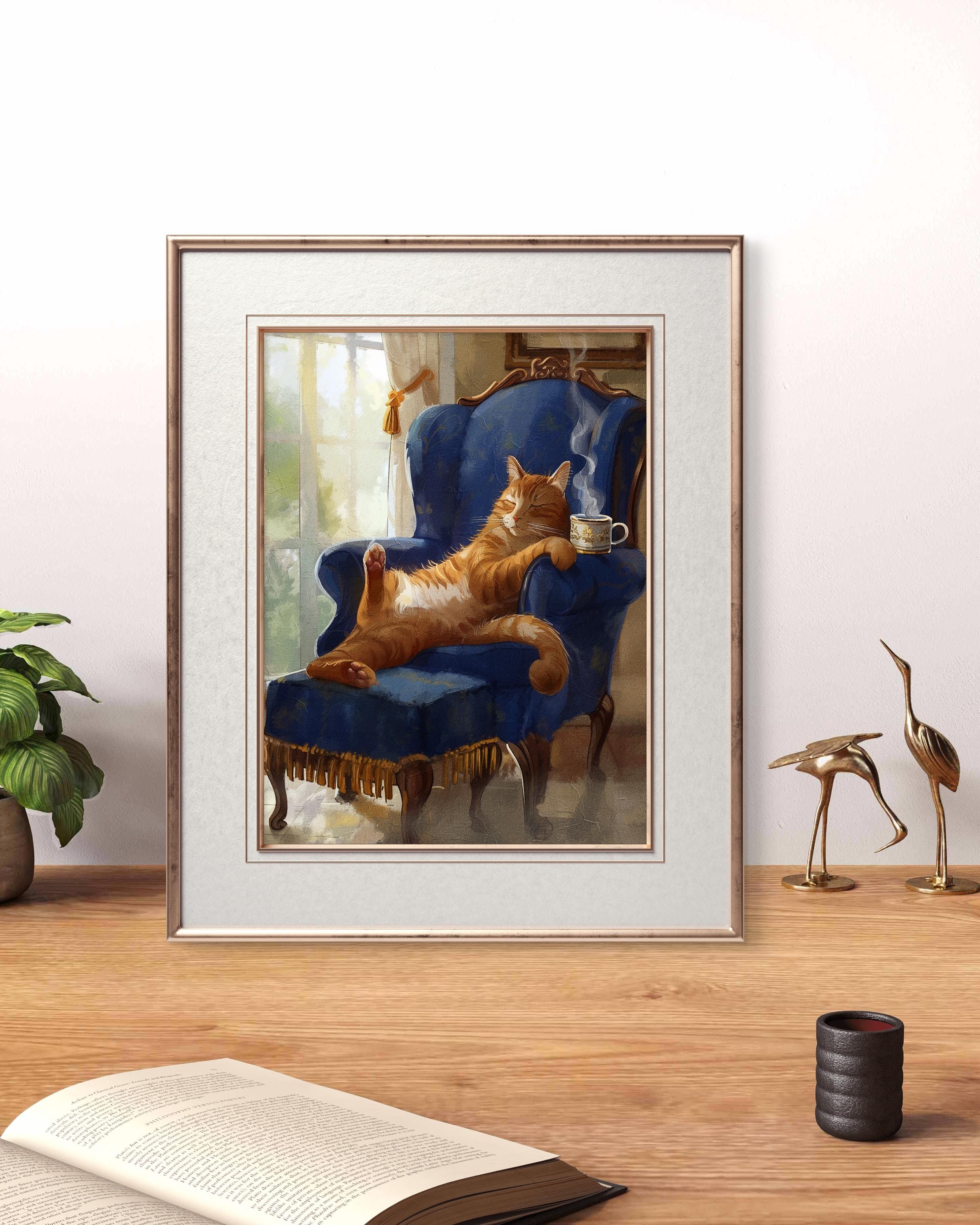 Cozy Cat Wall Art Print - Vintage Style Orange Tabby on Chair ...