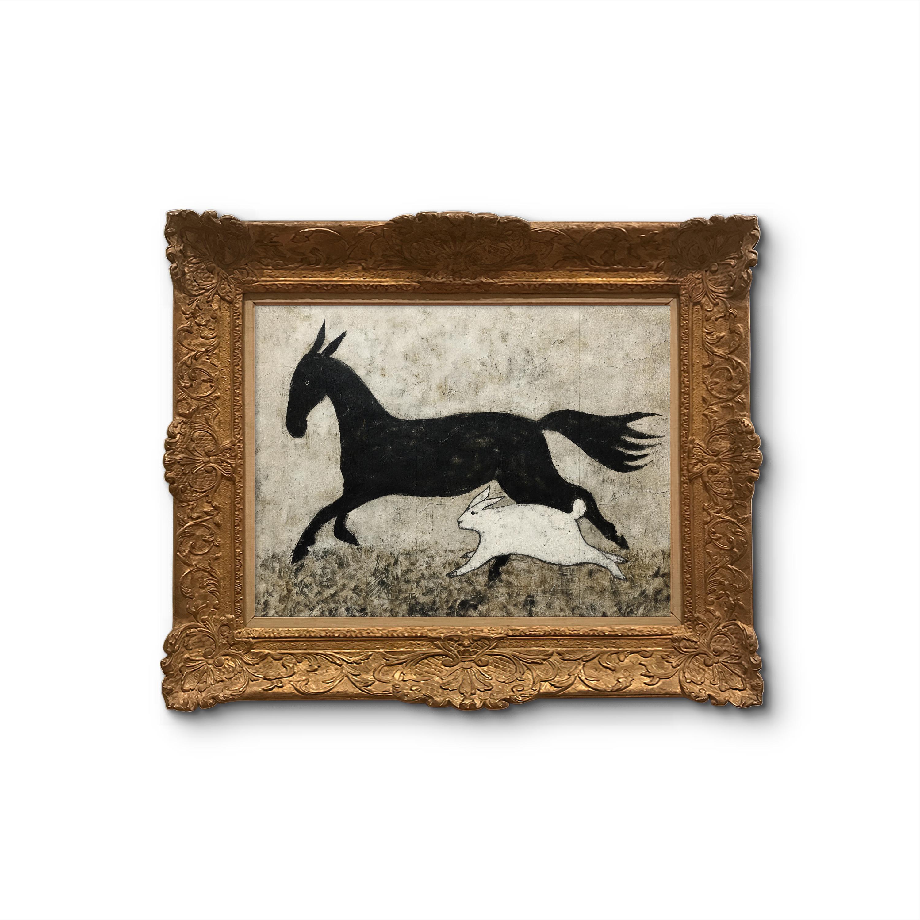 Minimalist Horse and Rabbit Art Print | Black White Animal Painting ...
