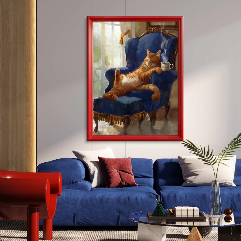 Cozy Cat Wall Art Print - Vintage Style Orange Tabby on Chair ...