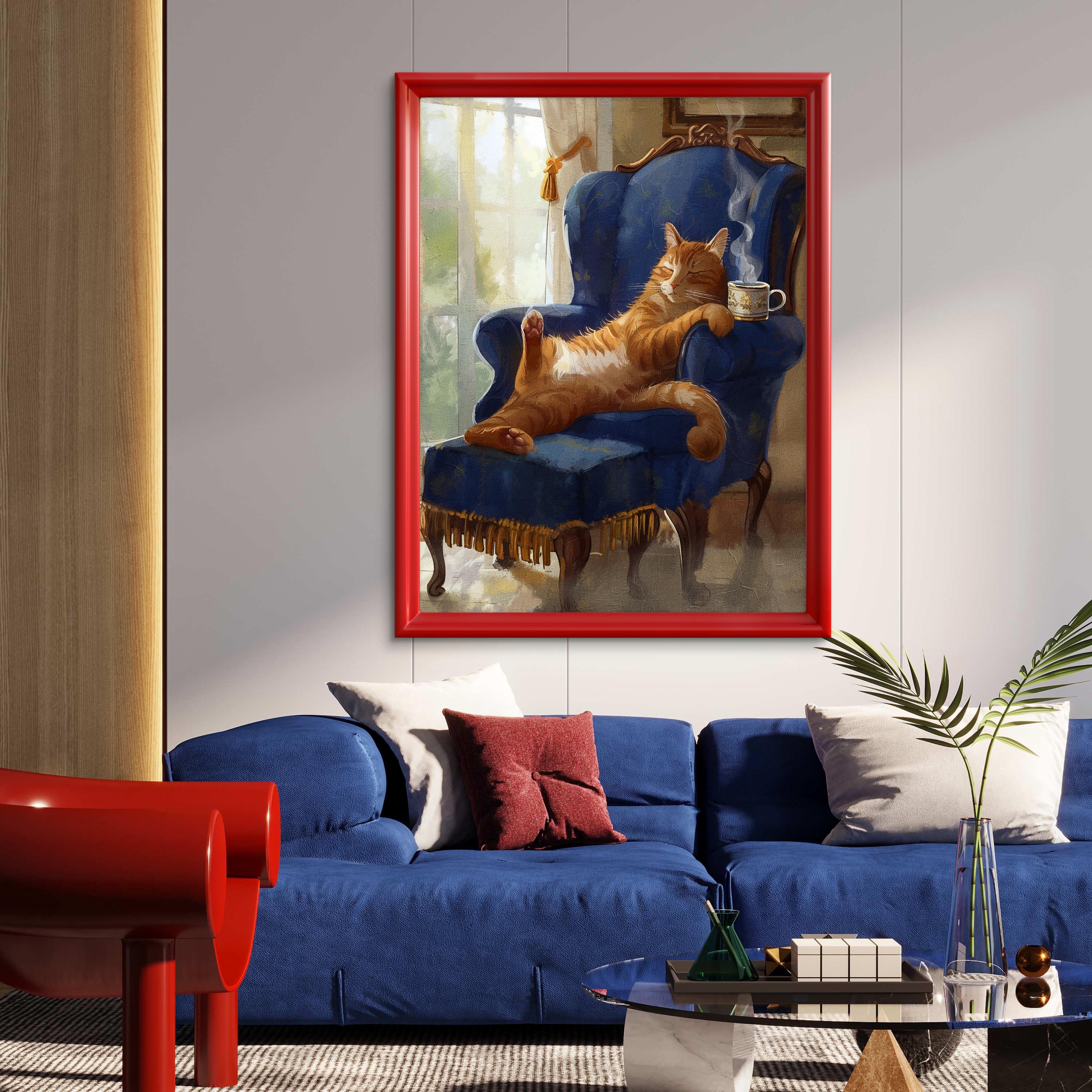 Cozy Cat Wall Art Print - Vintage Style Orange Tabby on Chair ...