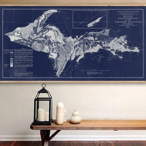 1911 Upper Peninsula Michigan map reprint - vintage geological map reprint - 5 sizes up to 40x20&quot;  and 3 color choices - sold UNFRAMED