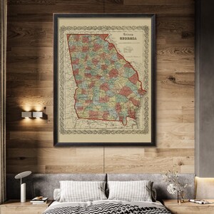 1860 Colton&#39;s Georgia map reprint - Vintage Georgia map reprint - 4 large/XL sizes up to 36&quot;x48&quot; and 3 color choices