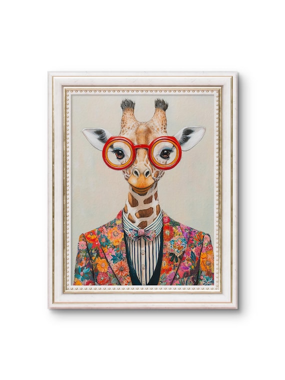 Giraffe, Giraffe Painting, Quirky Animal Print, Giraffe Wall Decor, Fashion print, Stylish Giraffe Poster, Sold UNFRAMED #146
