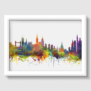 London,UK City Skyline NO,185, Digital Watercolor Art Print, Modern Home Decor