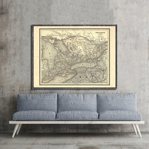 1887 Ontario map reprint, vintage Cram&#39;s Ontario province map reprint, 4 large sizes to 40x30&quot; and 3 color choices - sold UNFRAMED