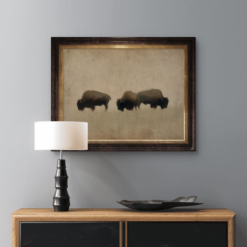 Minimalist Bison Wall Art Print, Vintage-style Wildlife Oil Painting ...