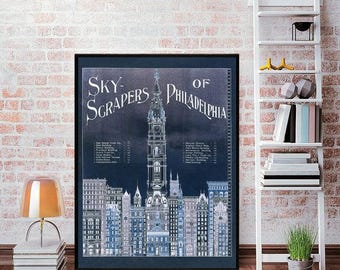 Large-sized reprint of 1898 Sky-scrapers of Philadelphia  - 3 color choices & 3 XL sizes (18x24, 22x28, and 24 x 32)