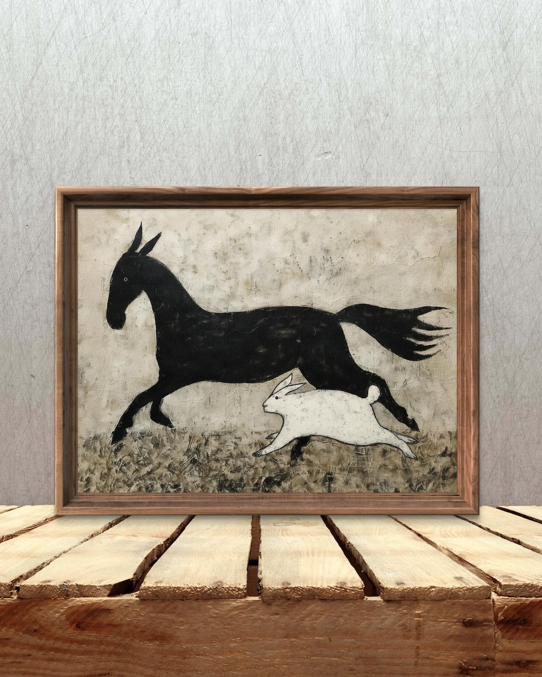 Minimalist Horse and Rabbit Art Print | Black White Animal Painting ...