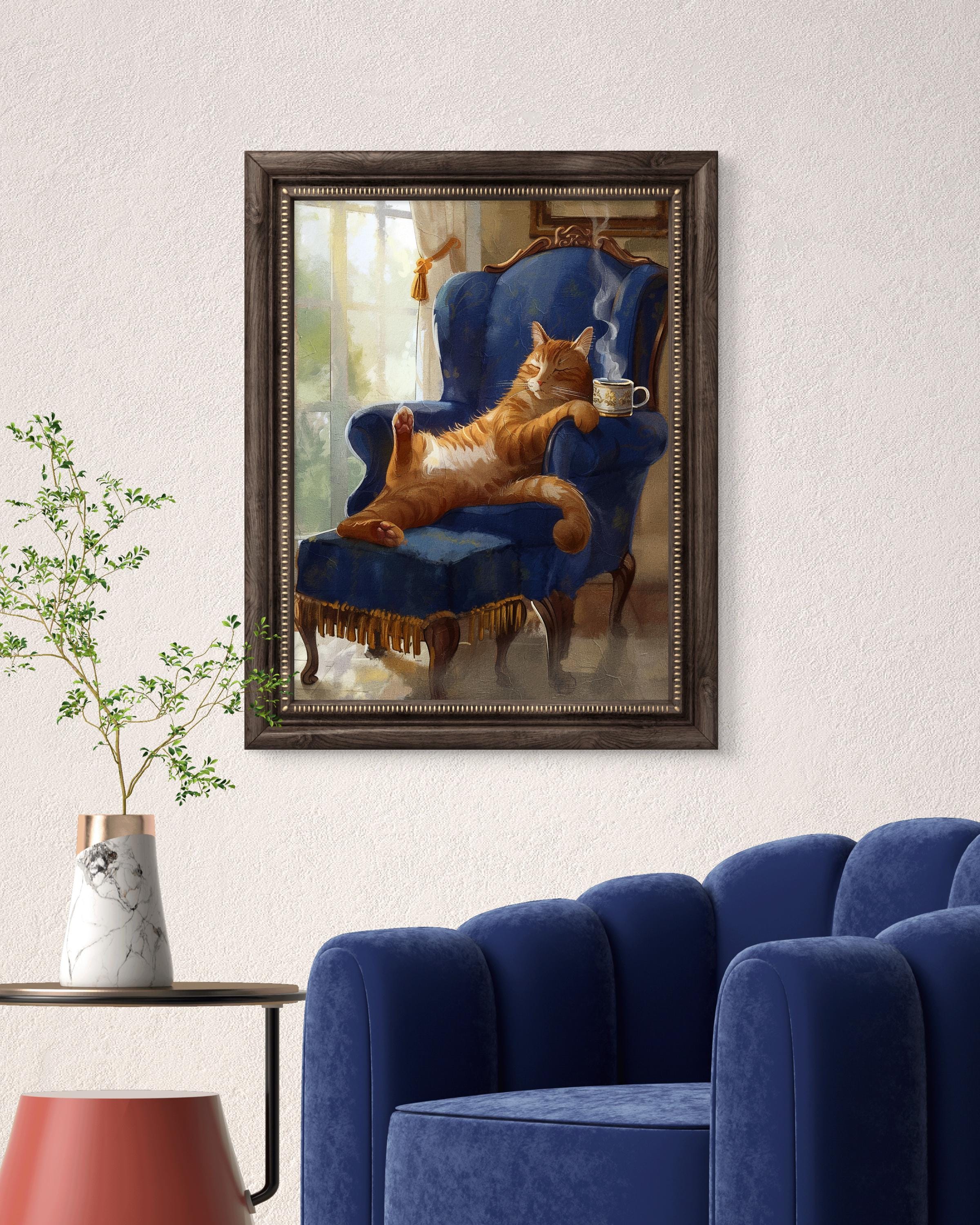 Cozy Cat Wall Art Print - Vintage Style Orange Tabby on Chair ...