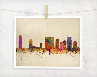 Nashville，Tennessee  City Skyline, Digital Water Art Print. Modern Home Decor ,No,193