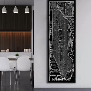Mid-century Manhattan Map reprint - Street Map Of Manhattan reprint - 3 L/XL sizes up to 20x60&quot; & 4 color choices - sold UNFRAMED