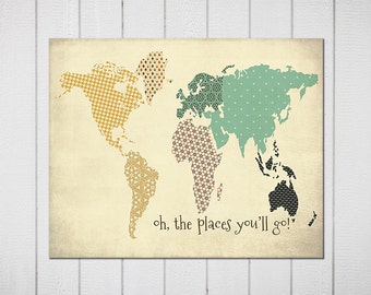 Oh the Places You'll Go Print World Map Printable Art - Etsy