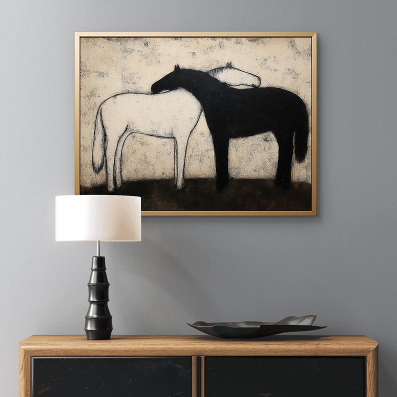 Black and White Horses Art Print – Minimalist Abstract Horse Painting ...
