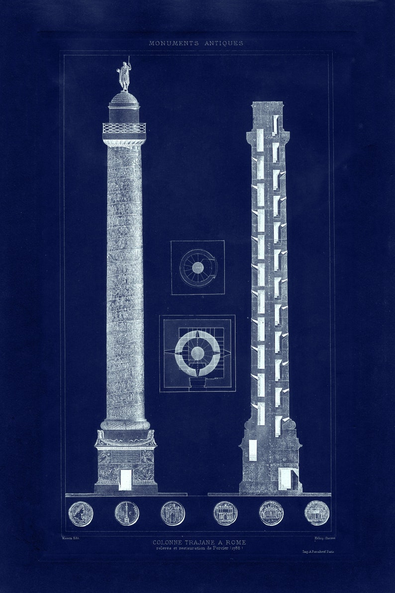 rustic Italian architecture reprint comes unframed 5 largeXL sizes up to 54 x 36-in 3 color versions 1890 Trajan/'s Column reprint