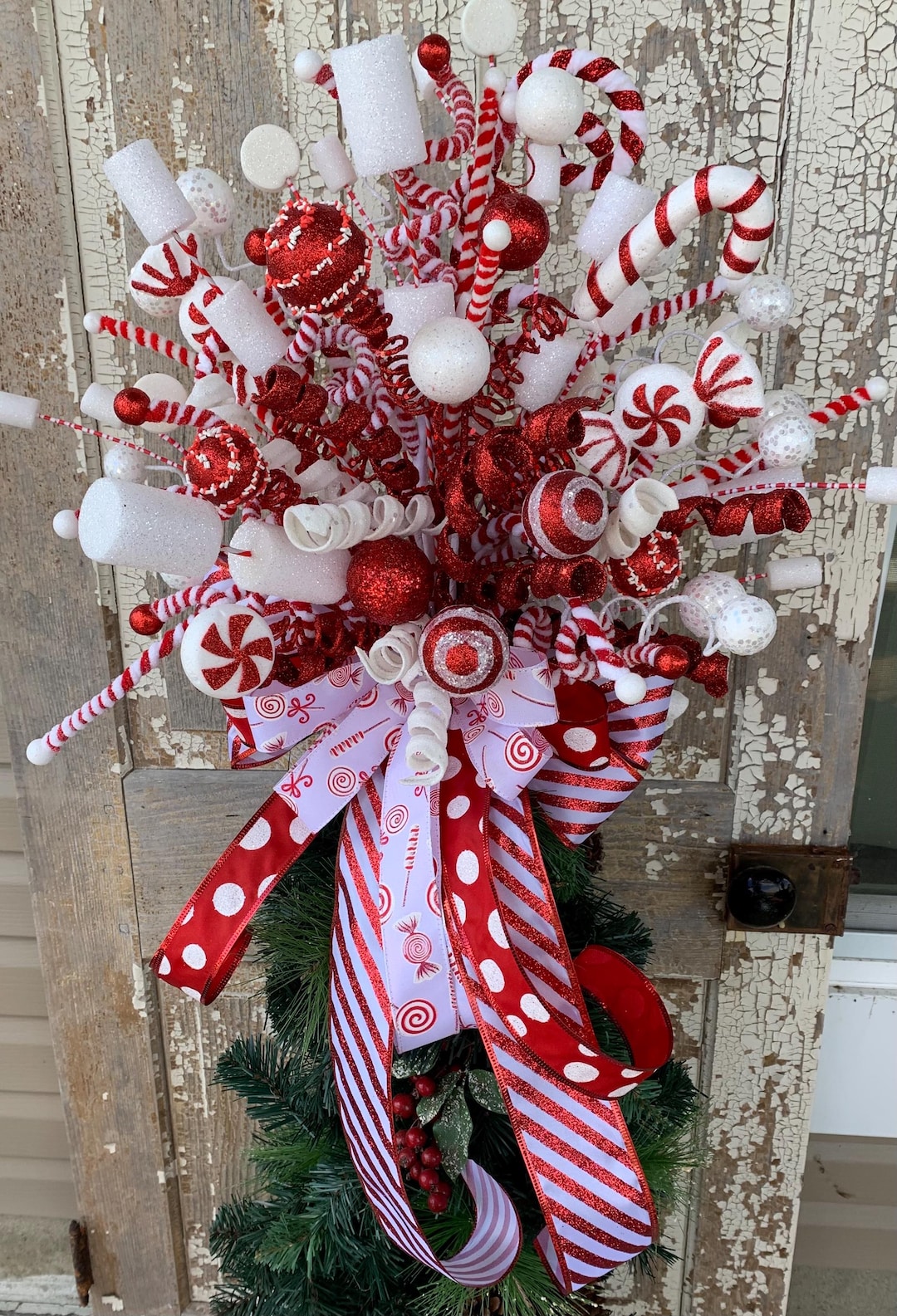 Christmas Tree Topper Candy Tree Topper Red White Tree Decor Peppermint ...