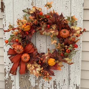 Fall Pumpkin Grapevine Wreath: Autumn Door Decor
