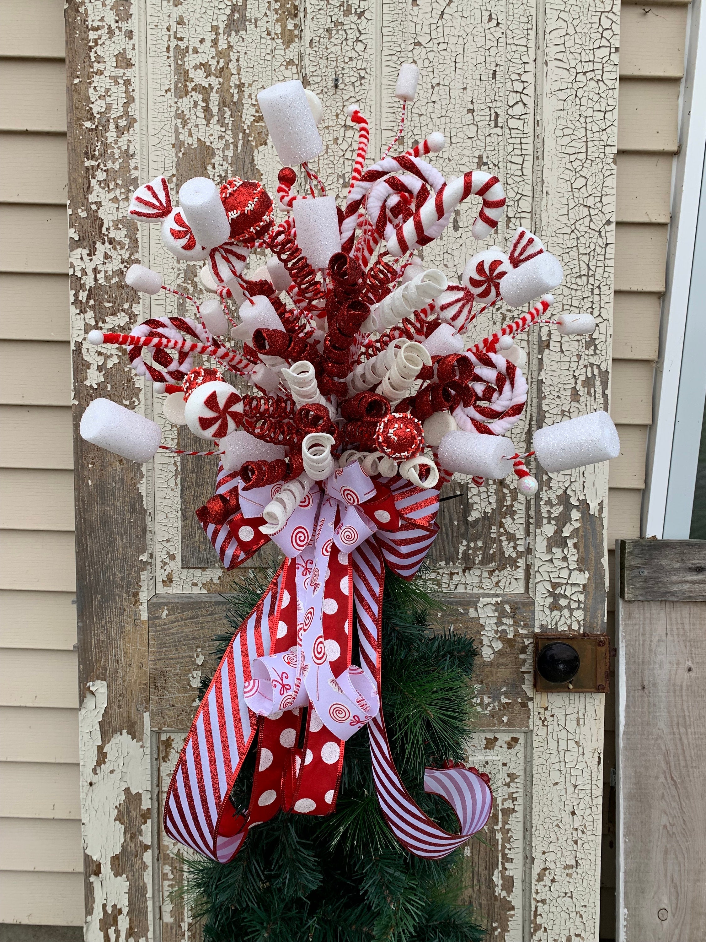 Christmas Tree Topper Candy Christmas Tree Topper Christmas Tree Decor  Christmas Tree Toppers Red White Peppermint Tree Topper 