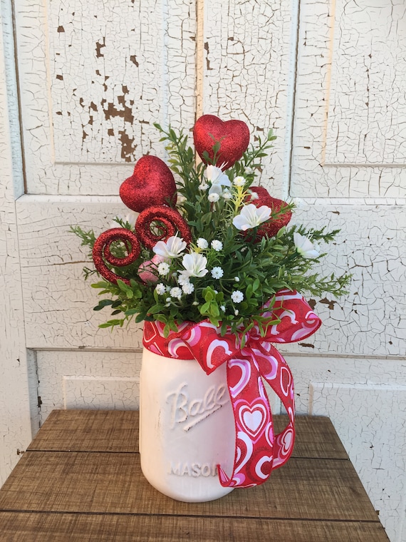 Valentine Centerpiece Valentine Decor Heart Table Decor Valentine Table  Decor Valentines Gift Valentines Day Heart Gift Mason Jar 