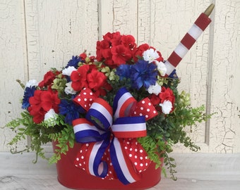 Patriotic table arrangement patriotic centerpiece Americana decor Americana centerpiece Patriotic table decor red white blue