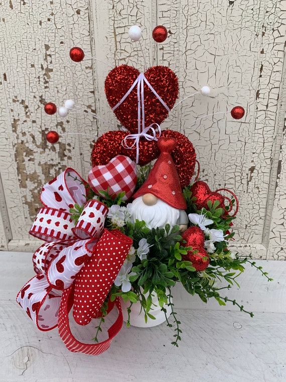 Gnome Valentine Centerpiece Valentine Table Arrangement Valentine Table  Decor Valentine Decor Heart Table Decor Valentines Gift 