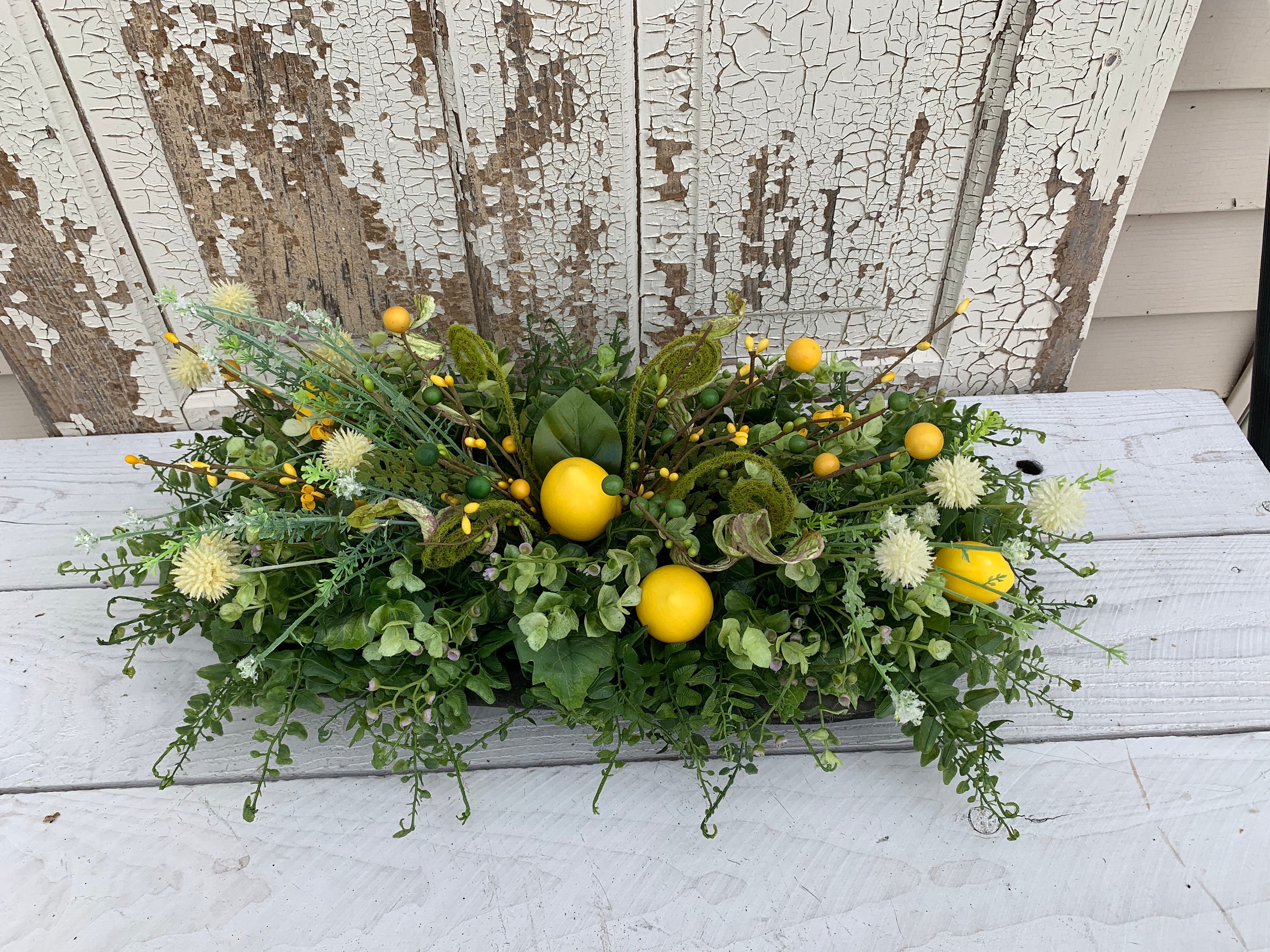 Lemon Mantel Arrangement, Spring Summer Table Centerpiece - Etsy