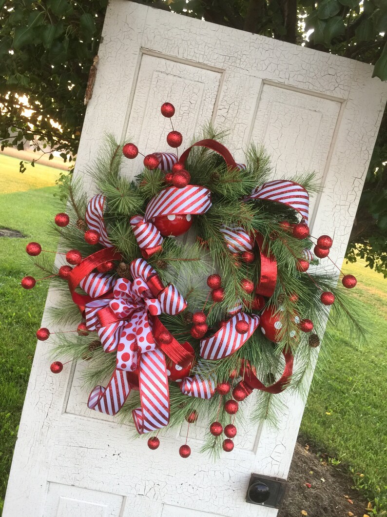 Large Christmas Wreath Red Christmas Wreath Whimsical Etsy