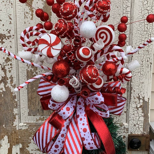 Christmas Tree Topper Candy Christmas shops Tree Topper Christmas Tree Decor Christmas Tree Toppers red white peppermint