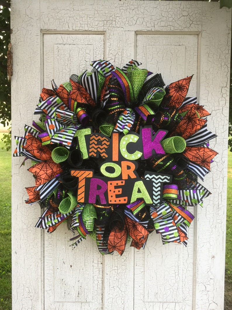 Halloween deco mesh wreath Trick to Treat wreath Halloween wreath Halloween door decor Halloween wreath