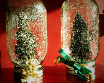 Mason Jar Waterless Snow Globe Winter Scene