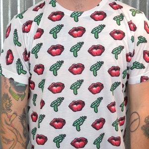 All Over Lips and Lasers – White Unisex Tee