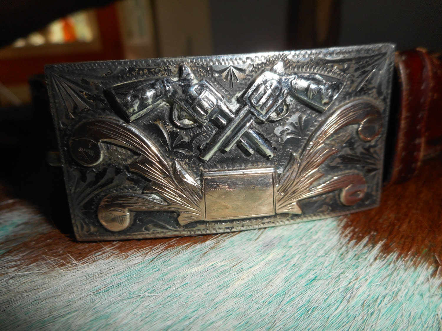 Vintage Mexican Sterling/Gold Belt Buckle & Belt Etsy