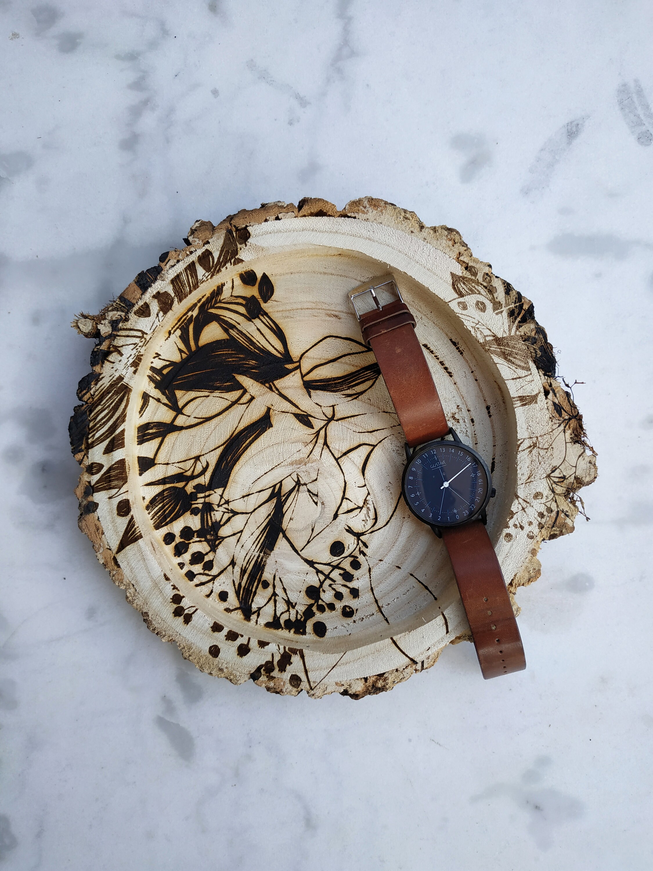 Coupelle en Bois - Gravure Feuillage 1