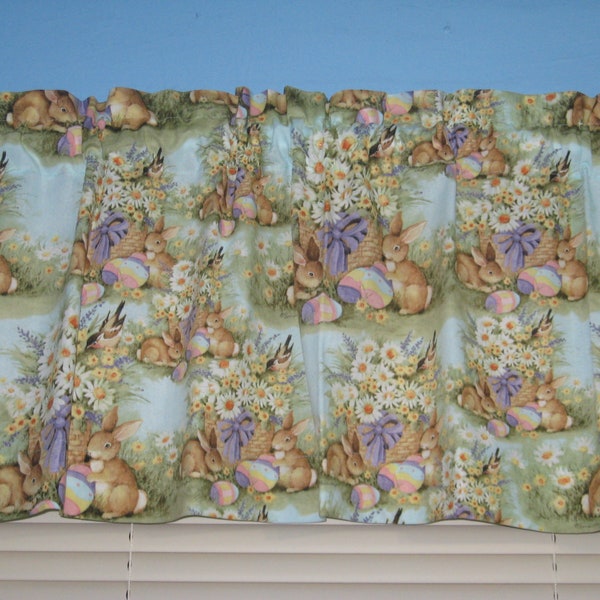 Easter Bunny Robin Blue Handmade  Cotton Window Curtain Valance