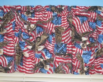 American Eagle and Flag Red Blue White Cotton Window Valance