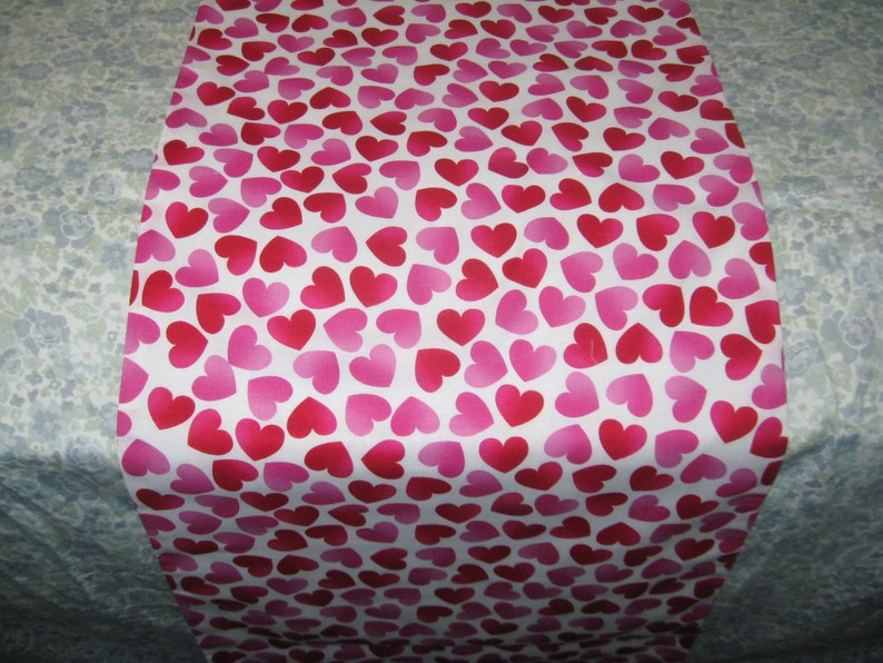 Red Pink Hearts Valentine Handmade 100% Cotton Table Runner image 3