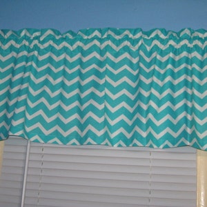 Turquoise White Chevron Zigzag Striped  Cotton Handmade Window LINED Curtain Valance