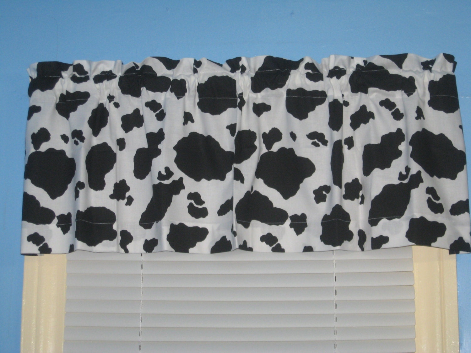 43"W 15"L  Black White Cow Spots Window Curtain Valance Cotton fabric 