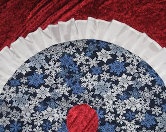 LINED Blue White Snowflakes CHRISTMAS Tree SKIRT