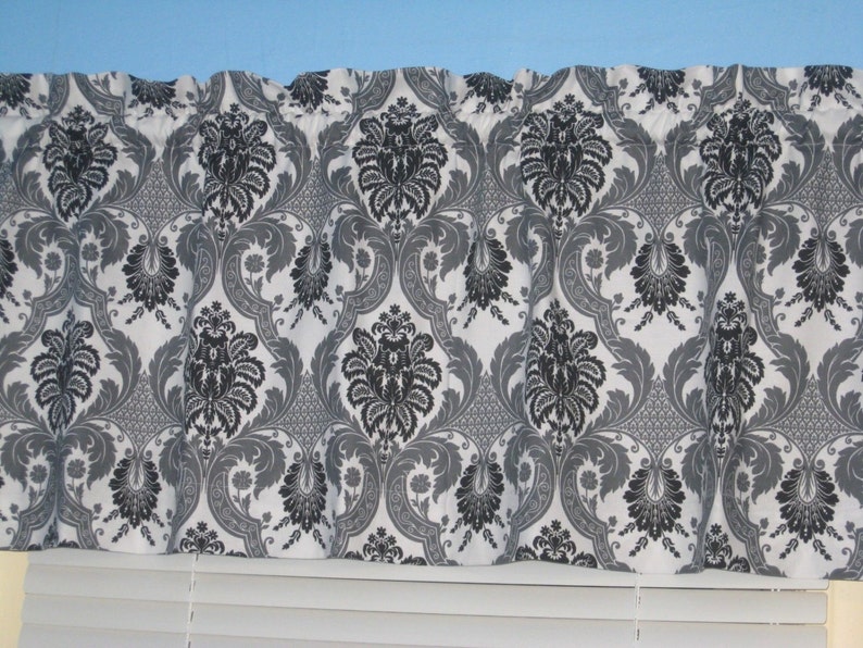 Cotton Black White Gray Damask Window Curtain Valance Etsy