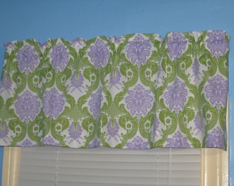 Green Purple White  Damask Cotton Window Curtain Valance
