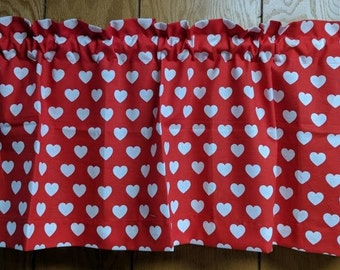 Red White Hearts  Handmade Valentine Mothers day  Window Valance Topper