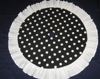 Large  BLACK White Polka Dots CHRISTMAS Tree SKIRT