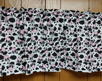 Pink Black White Handmade 100% Cotton Cow Curtain Valance